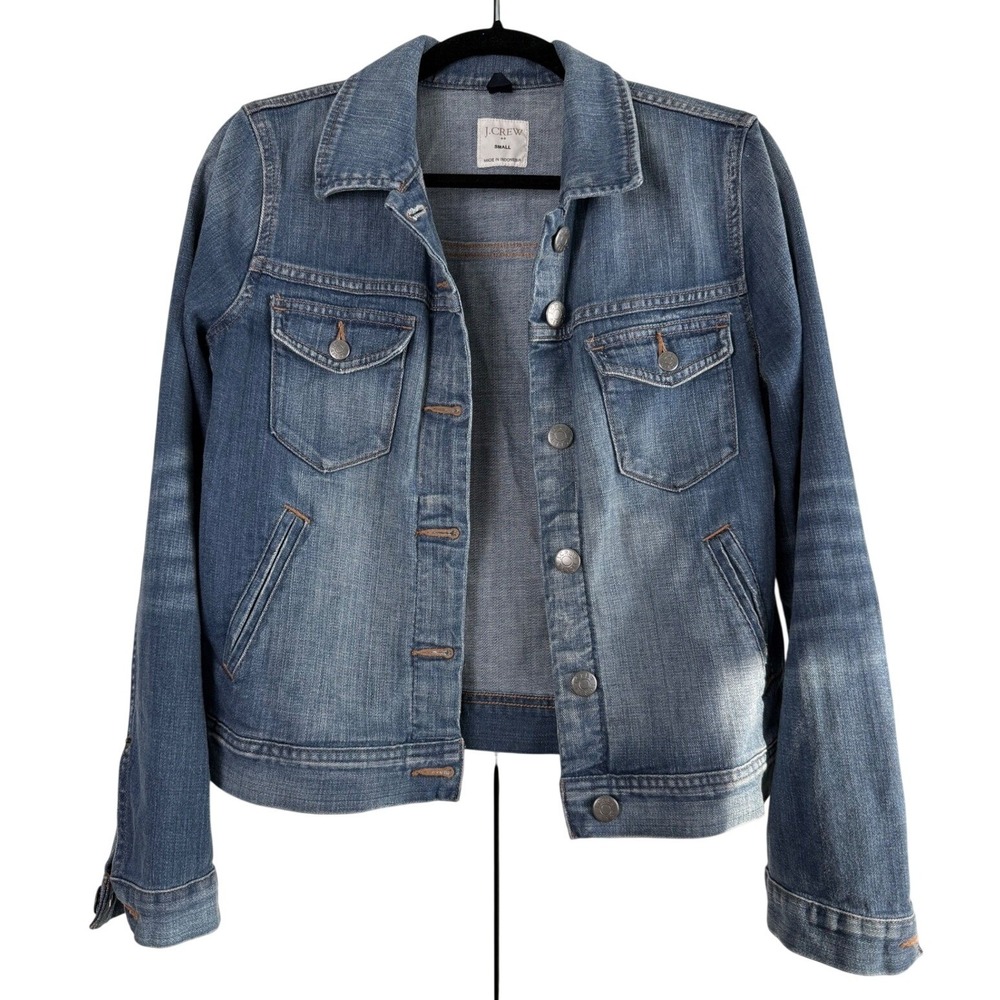 J.Crew Classic Denim Trucker Jacket‎ Medium Wash Blue Stretch F0711 Small